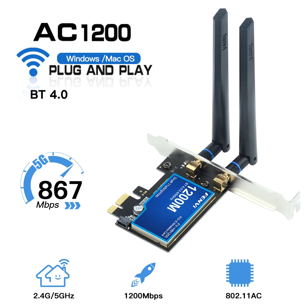 Adaptador pciinalámbrico de escritorio, tarjeta WLAN Wi-Fi con BT4.0 1200G/5GHz para Hackintosh, para Broadcom BCM94360CS2, 2,4 Mbps