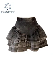 Streetwear Vintage Short Denim Skirt Women Harajuku Y2k E-girl High Waist Mini Skirt Gothic Punk Loose Cake Skirts New Design