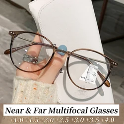Progressive Multifocal Glasses for Men Women Vintage Fashion Round Frame Reading Glasses Near&Far Sighted Prescription Eyewear