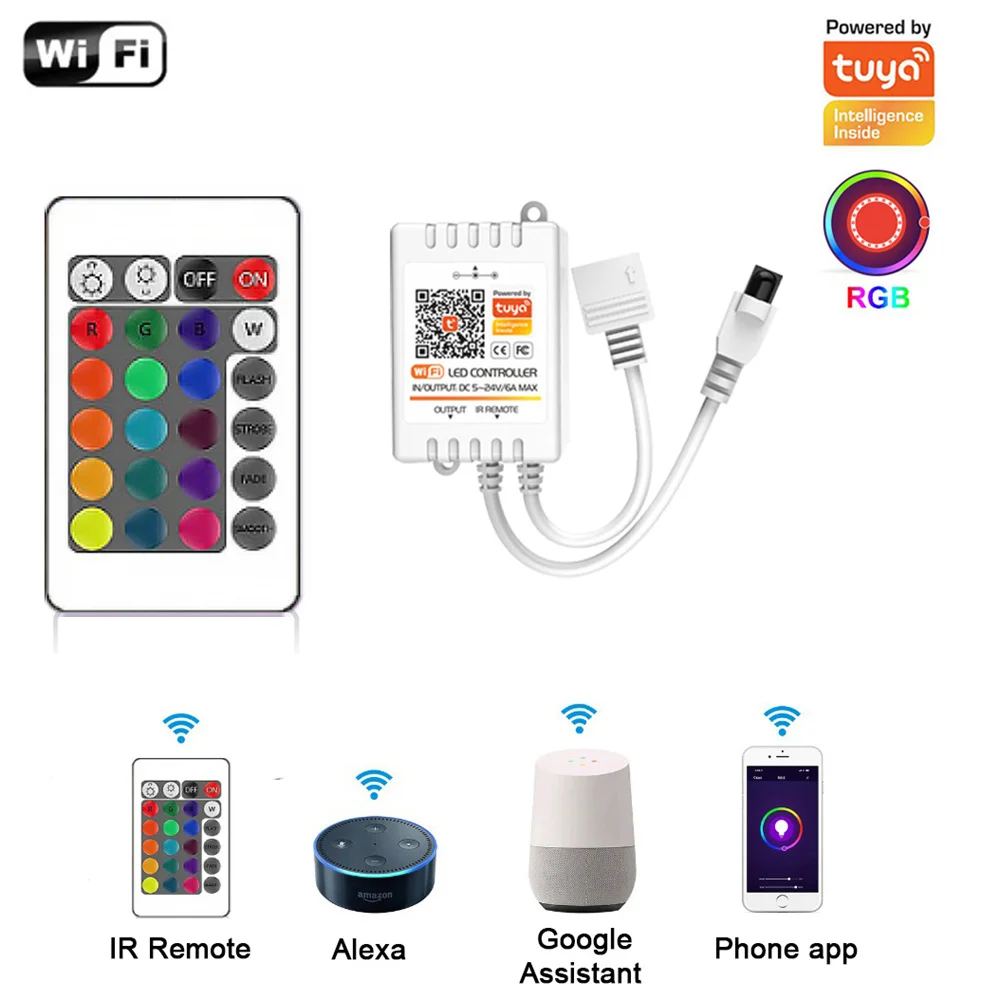 Tuya WiFi LED Controller 5 v12v USB/DC controllo vocale per 5050 RGB led Strip Light Smart Life App Control Alxea