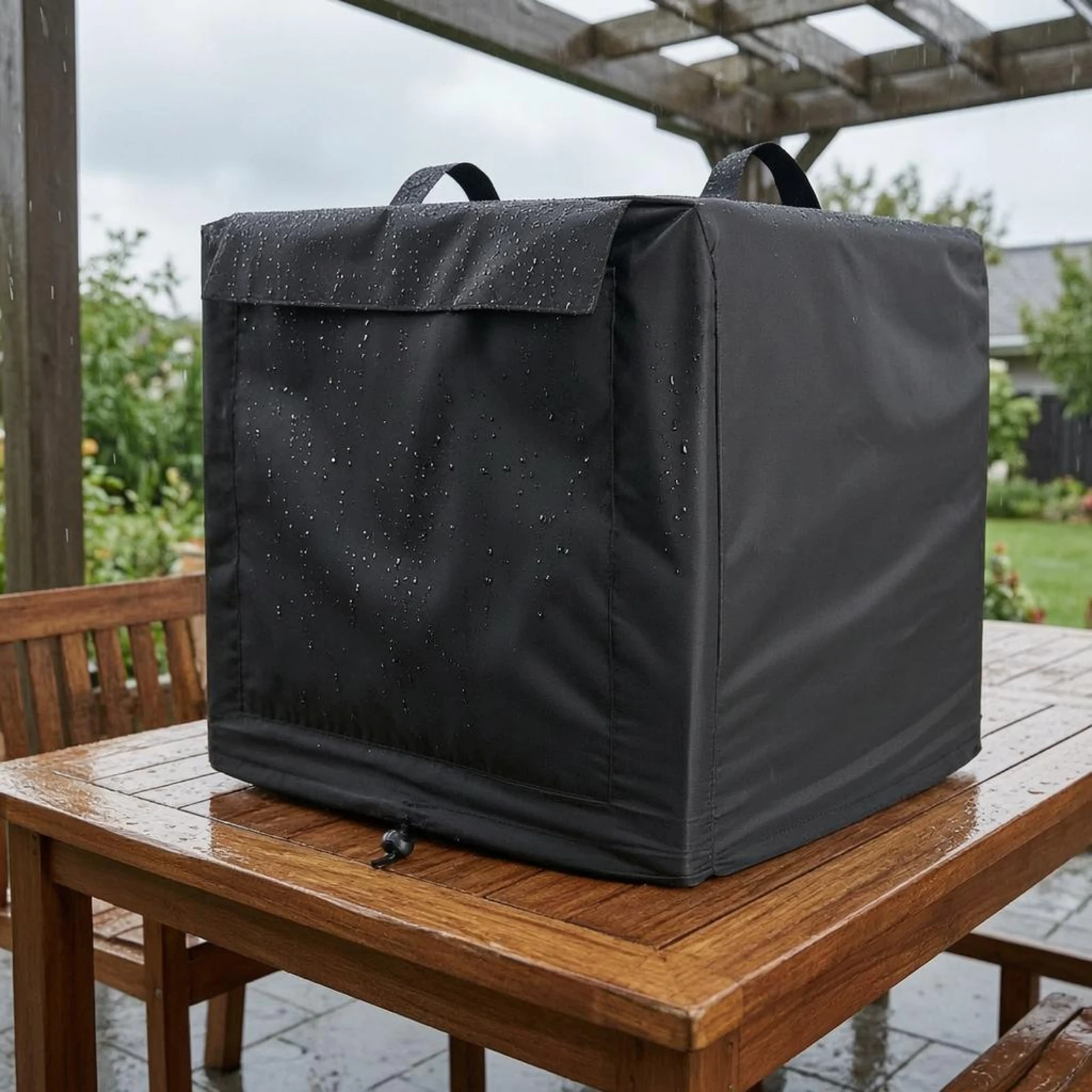 Square Pizza Oven Cover Drawstring Closure Oxford Cloth Pizza Oven Cover Patio Equipment Protector Black Carry Handles