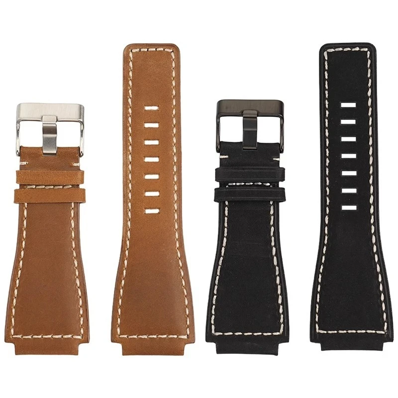 For Bell & Ross Genuine Leather Watch Strap B&R Men BR01 BR03 BR-01 BR-03 Cowhide Watchband Bracelet Convex 24mm Wristband Brown - Image 6