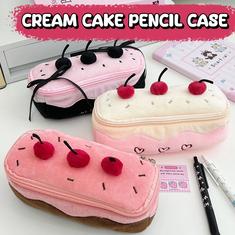 【B】Plush Cherry Cake Pencil Case Pencil Pouch Large Capacity School Supplies Pencilcase