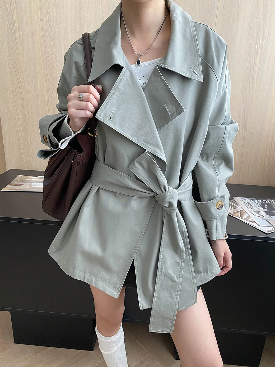 

2025 Autumn And Winter Women's Trench Coat Casual Solid Color Lapel Long Sleeved Loose Windbreaker Jacket