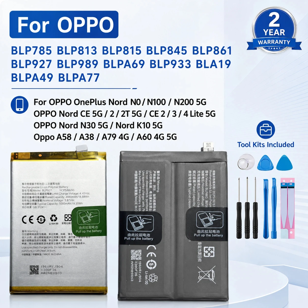 

For OPPO OnePlus Nord N10 CE 2 3 4 Lite A60 BLP785 BLP813 BLP815 BLP845 BLP861 BLP927 Phone Replacement Battery Cell Pack