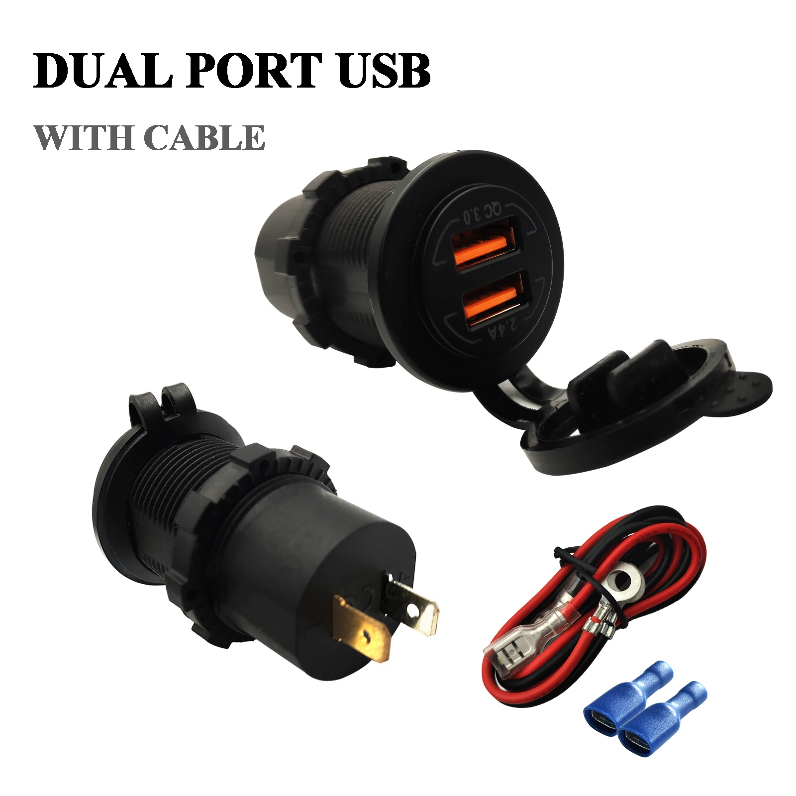 Dual Port USB 2.4A &QC3.0 Fast Charger Socket DC 12V LED for Car Motor Boat Marine Car Accessories Replacement Waterproof  IP66