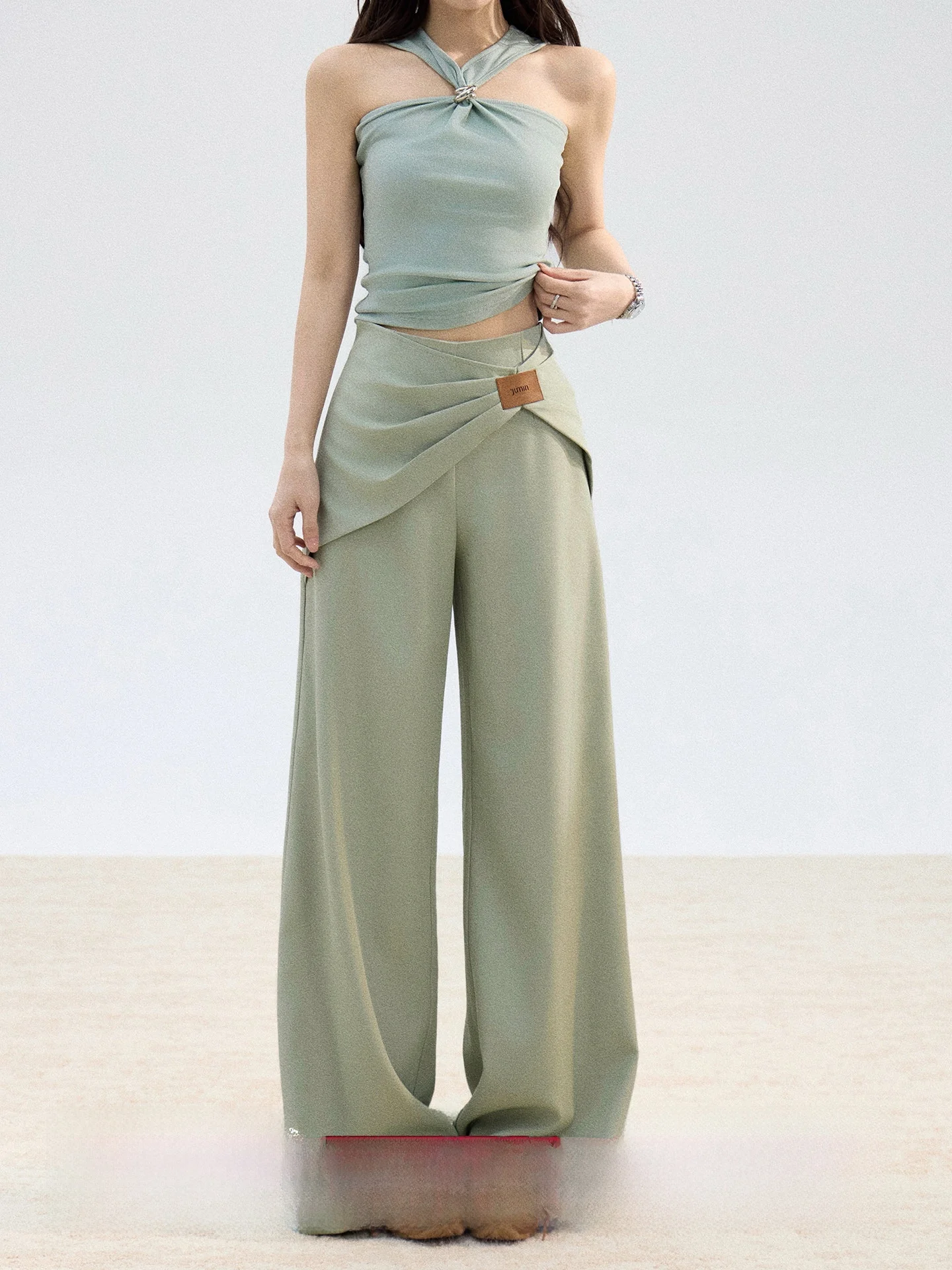 

Exue Meat Women's Casual Pants Draped Wide Leg Loose Fit Spring Design Versatile Long Straight Tube Pants Ladies Faion