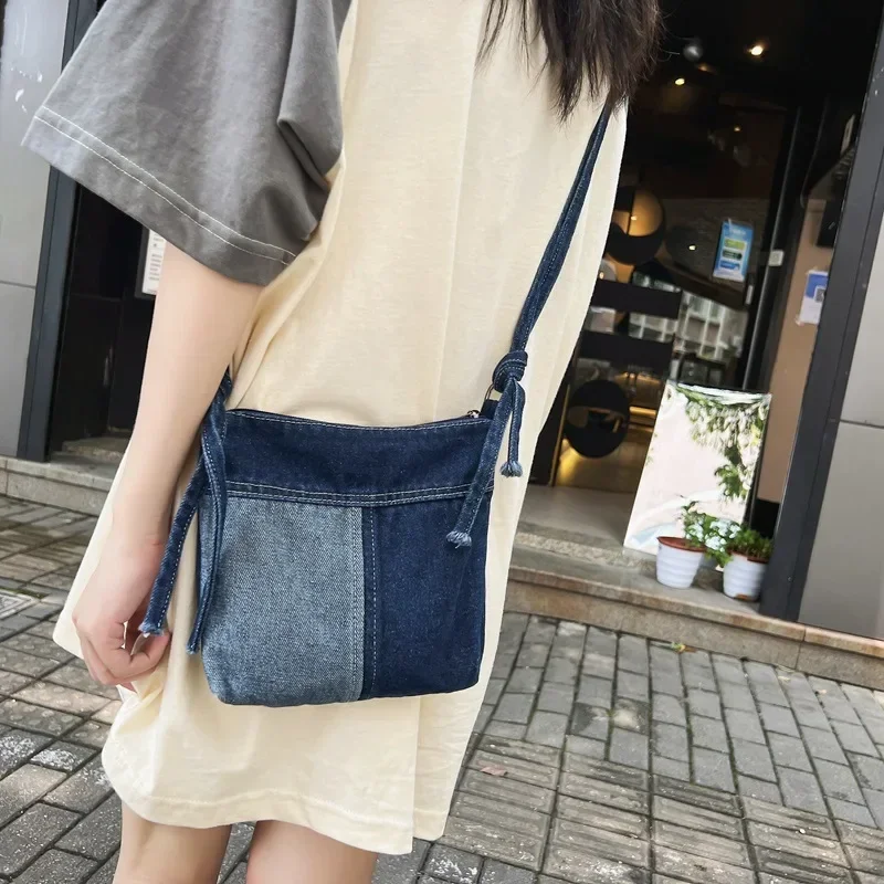 Female 90s Fashion Y2K Patchwork Denim Small Size Phone Side Sling Bag 2024 Stylish Jeans Square Pocket Pouch Crossbody Bag