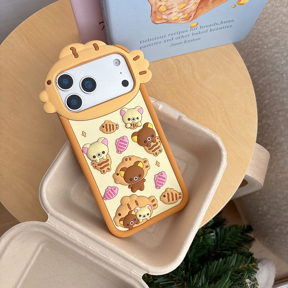 لطيف ثلاثية الأبعاد الكرتون Rilakkuma الدب جراب هاتف آيفون 17 16 زائد 16e 15 14 13 12 11 برو ماكس للصدمات لينة غطاء سيليكون