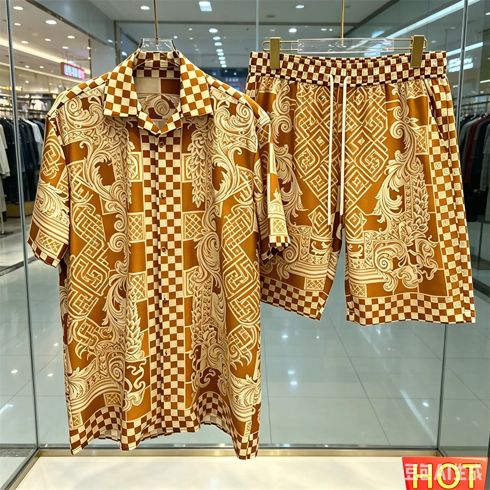

Summer Men's Shirt Sets Funny 3D Print Short Sleeve Tops +Shorts 2 Piece Outfit Casual Home Pajamas Suit Fashion Luxury Clothing