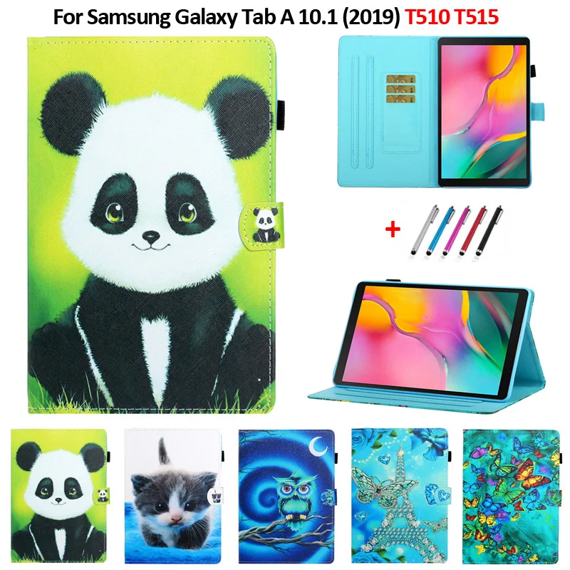 

Чехол для Samsung Galaxy Tab A 10 1 2019, чехол T510 T515, кожаный чехол-бумажник с милым рисунком панды и подставкой для Galaxy Tab A 10 1 2019