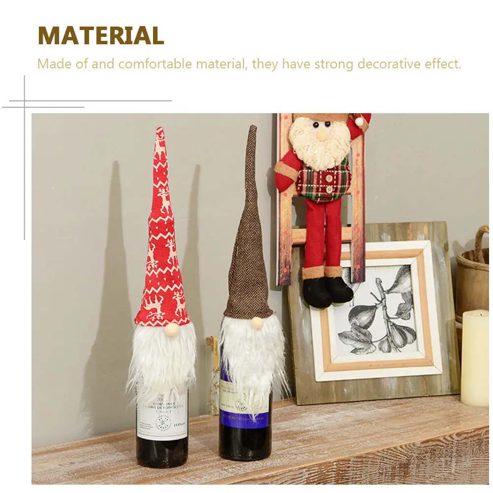 

2Pcs Christmas Decorations Santa Claus Red Wine Bottle Covers Xmas Party Bottle Hats Wine Decors Santa Decors Party Supplies