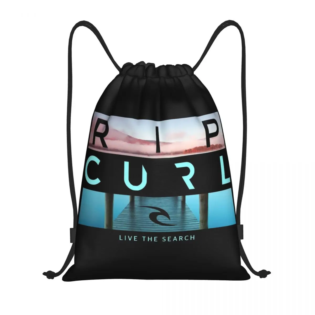 Custom Live The Search Drawstring Backpack Sports Gym Bag for Women Men Curls Surfing Rip Shopping Sackpack