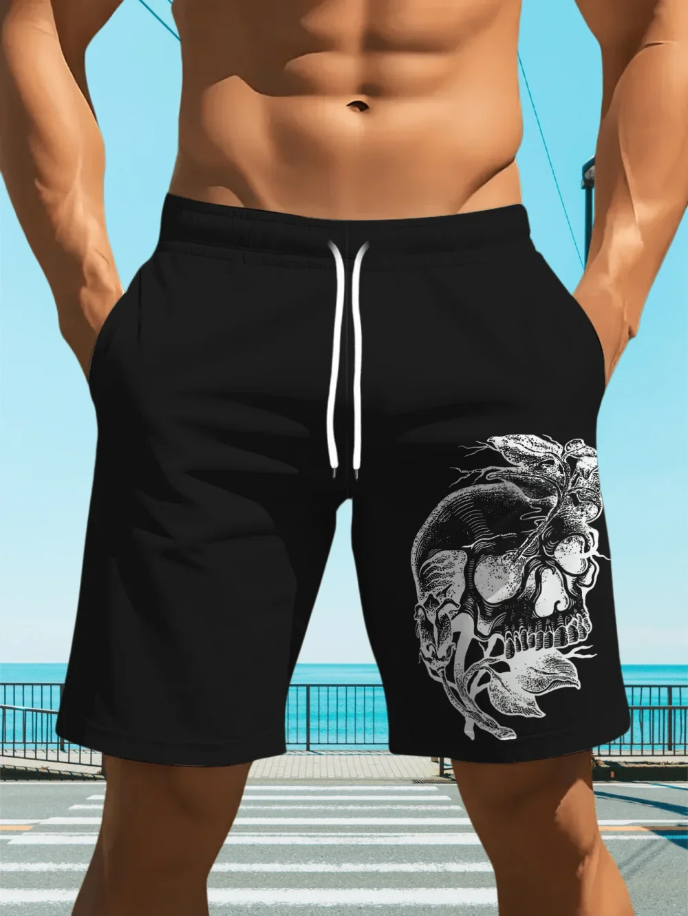 2026 Summer New Men's Retro 3D Skull Print Shorts Casual Dark-Style Quick-Dry Streetwear Gothic Statement Pieces
