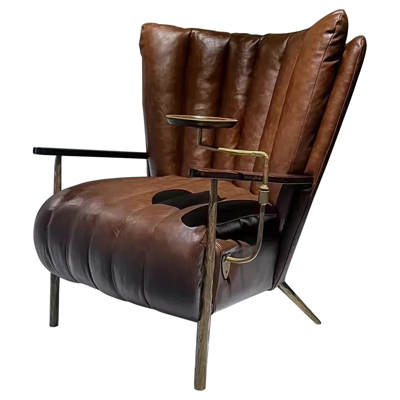 

FZ Vintage Genuine Leather Lounge Chair Living Room Tiger Chair Antique Single Sofa Chair