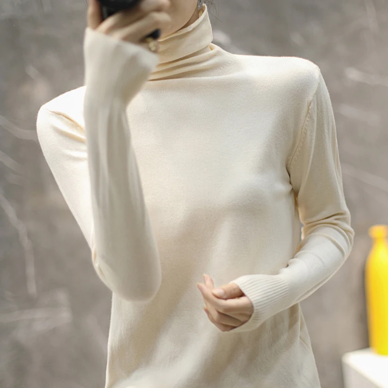 Turtleneck Women Sweater Autumn Winter Warm Bottiming Shirts Korean Fashion Long Sleeve Pullovers Slim Fit Casual Warm Knitwears