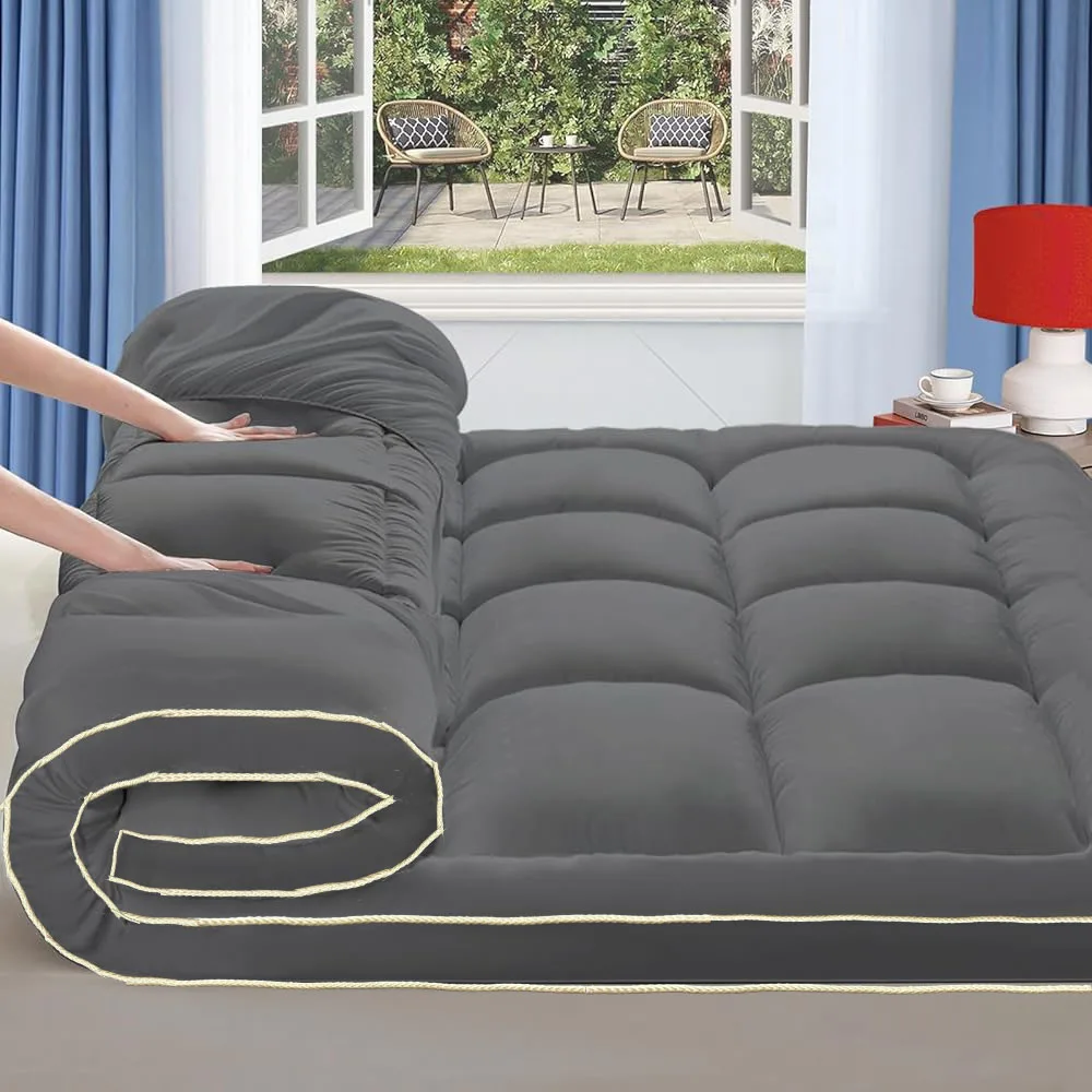 Thick Mattress Topper, Extra Thick Mattress Pad Cover for Back Pain, Cooling Futon Mattress Overfilled Down Alternative Filling