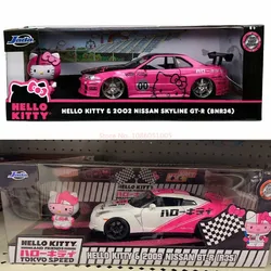 Hello Kitty Car Model Toy Anime Figure Sanrio Kt Cat 1:24 Scale Pink Gtr R34 Skyline Car Desktop Ornament Decoration Kid Gift