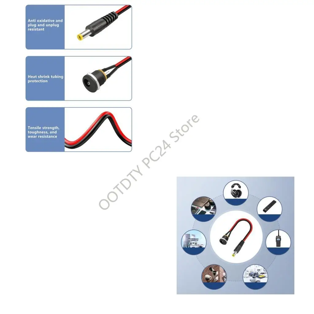 H7BA PVC Metal DC5525 Power Socket To Threaded Socket Cable For LED Strips Motor