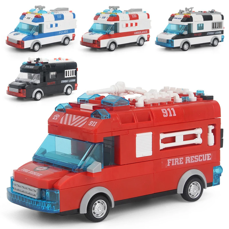 Kids Building Blocks DIY Assembled Back Friends City Series Ambulance control Medical Vehicle Fire Car Building Blocks Sets