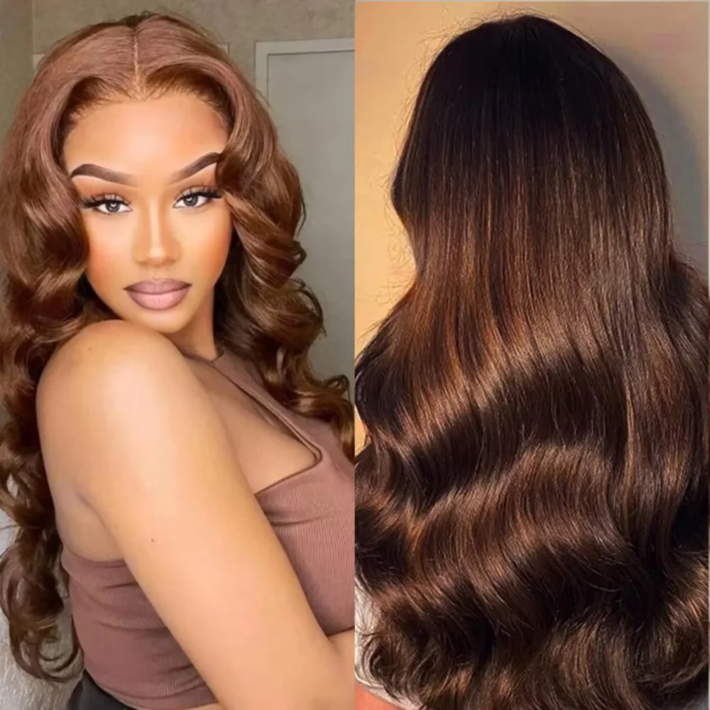 

#4 Body Wave Lace Frontal Human Hair Wig Chocolate Brown Brazilian 13x6 HD Lace Frontal Wig Pre Plucked Wigs For Women