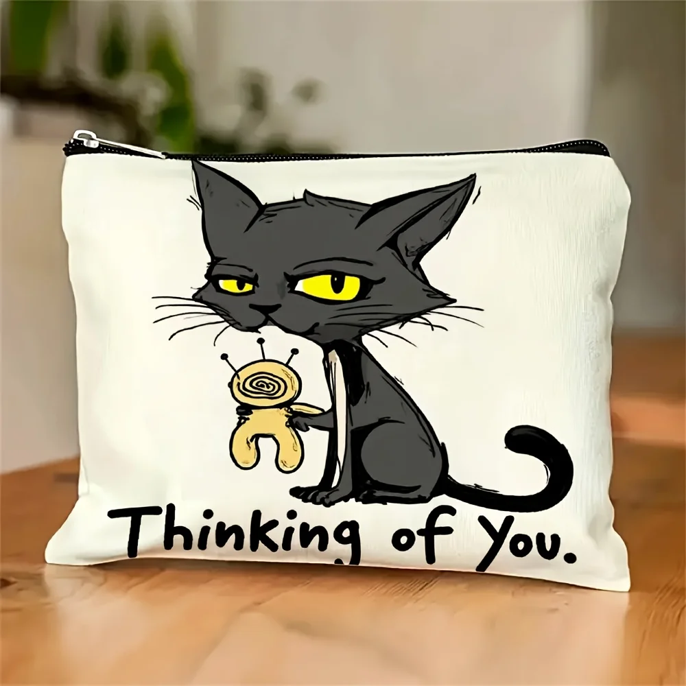 

A Cute Black Cat Pattern Makeup Bag- Multifunctional Zipper Pouch, Jewelry Storage Bag, Perfect Travel Zipper Small Storage Bag.
