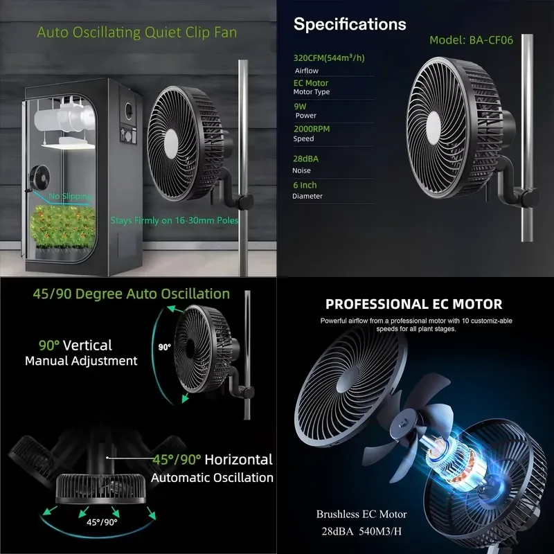 

【CHIMU HOME】 BAVAGREEN Oscillating Grow Tent Fan for Indoor Plant Silent EC Motor 10 Speed Smart Control IP54 Waterproof No