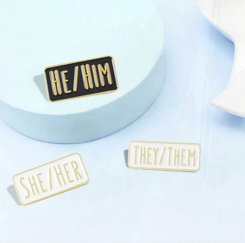 THEY THEM Pines Black White Lapel Badges Fun Jewelry Gift for Friends Simple Pronouns Enamel Brooch Custom HE HIM SHE HER