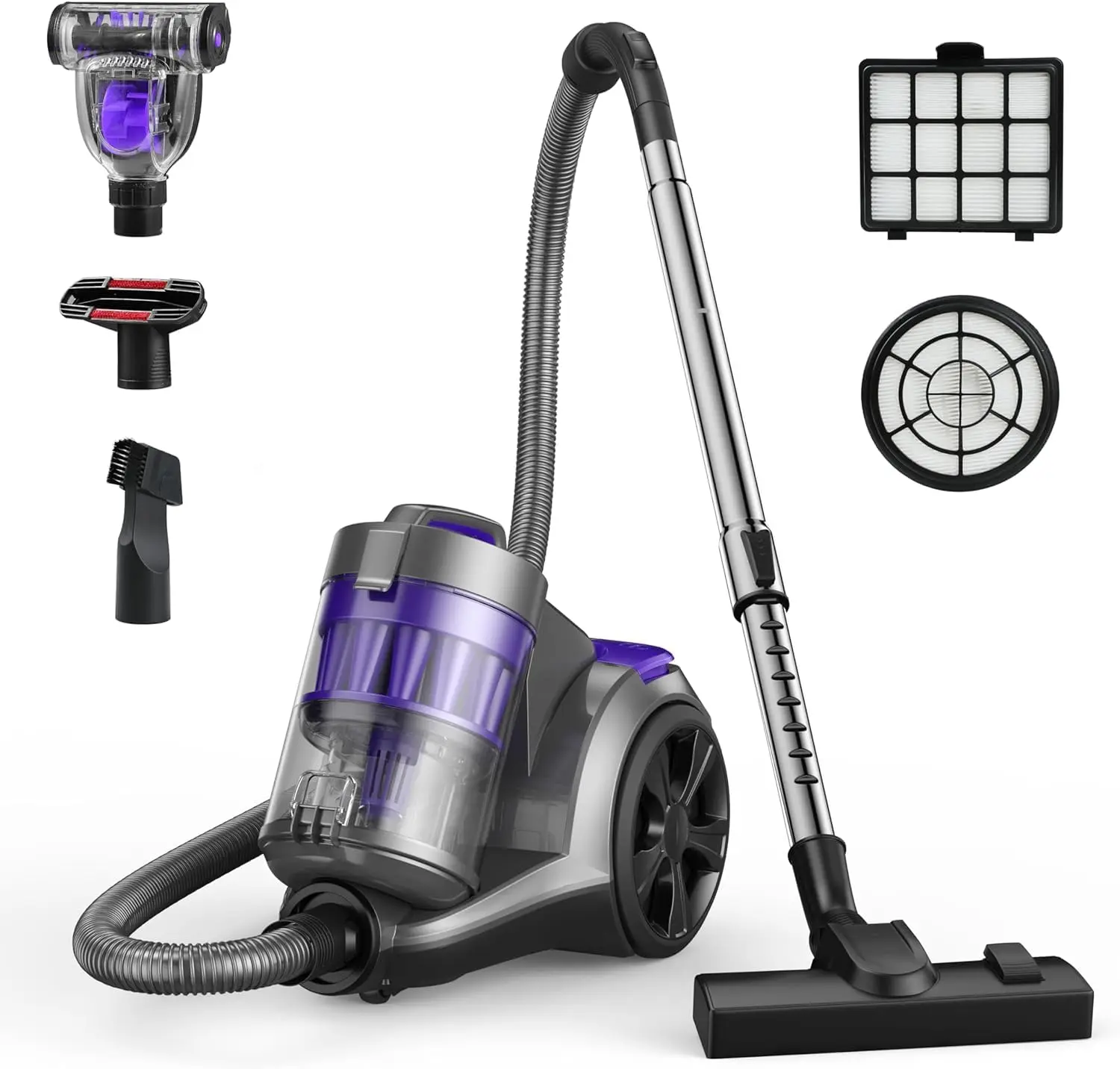 Vacuum Cleaner, 1400W Bagless Vacuum Cleaner, Multi-Cyclonic Filtration, 2 Anti-Allergen HEPA Filters, 3.5QT Dust Cup, 4 Tools,