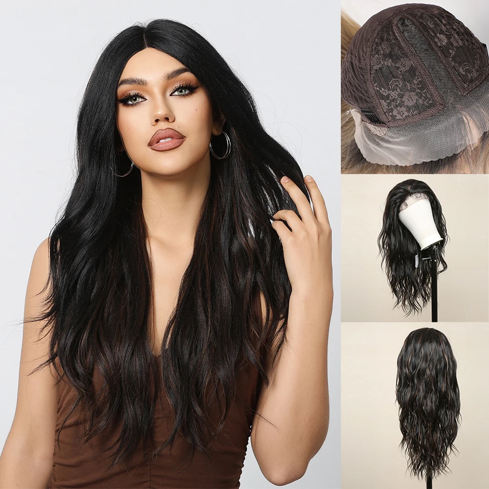 

Lace Front Synthetic Wigs Black Highlight Blonde Wig Middle Part Glueless Lace Wig Ready to Go Wavy Wig for Afro Women Brazilian