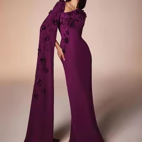 Customized Dress Elegant Vintage Sweet Purple Flower Applique Backless Customize Formal Occasion Prom Dress Evening Pa