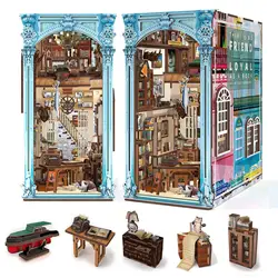 𝗠𝗶𝗻𝗶𝗖𝗶𝘁𝘆 Book Nook Kit, DIY Miniature Dollhouse Booknook Bookshelf Insert Decor, 3D Wooden Puzzles with LED Light for Te