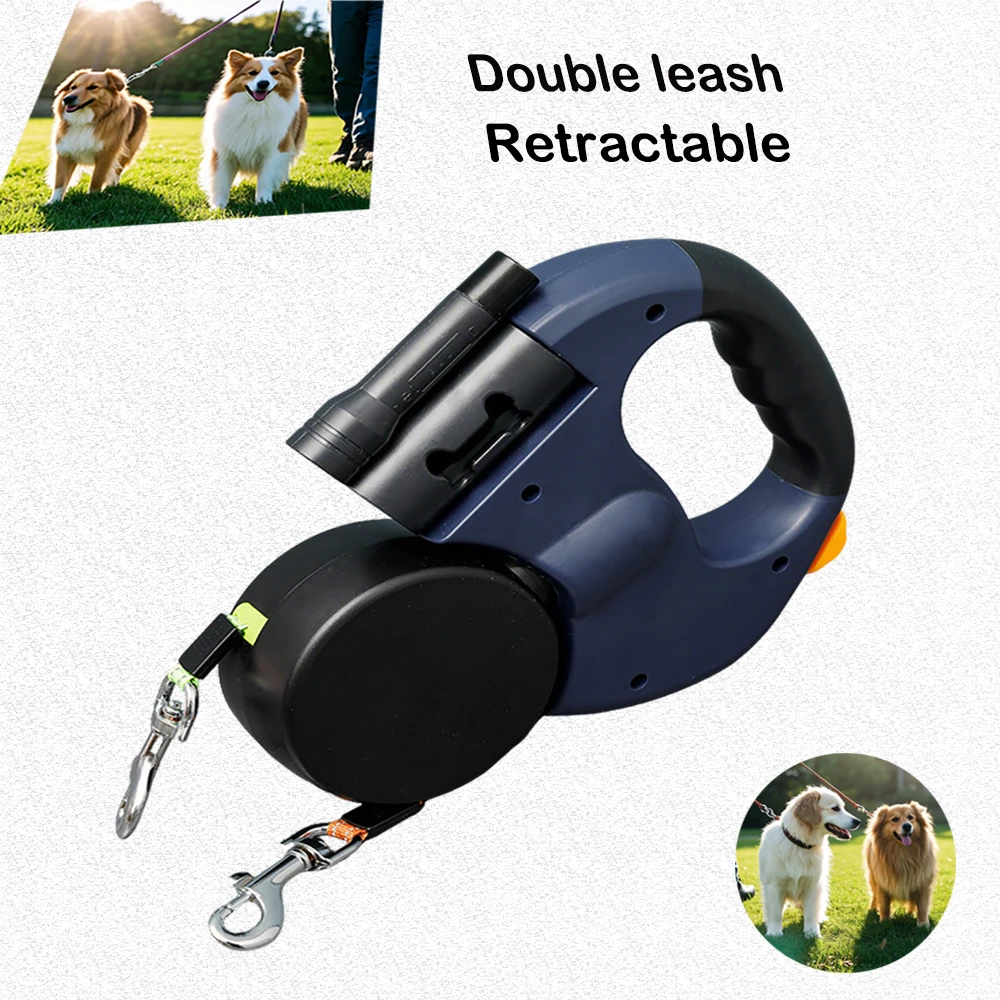 Dog leash for dogs Refletive Retractable 360 rotate Dual Pet leashes Walking Double end supplies Light 3m material