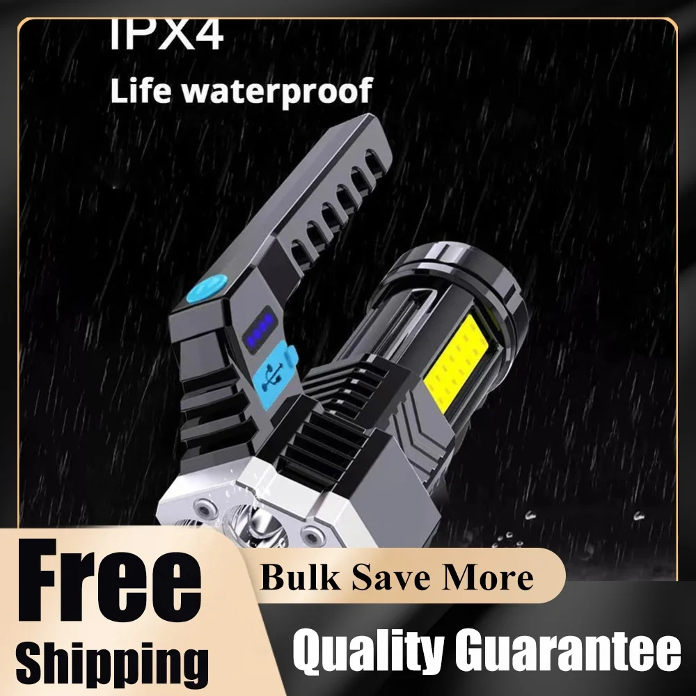 IPX 4 Waterproof Flashlight LED Work Light 4 Light Mode USB Charging Adjustable Brightness Flash Light Camping Torch for Outdoor