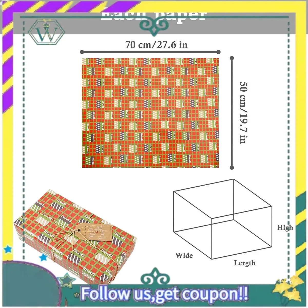 NEW 12 Pack Wrapping Paper Sheets,For Christmas Birthday Party Wrapping Paper Set Gift Wrap Papers