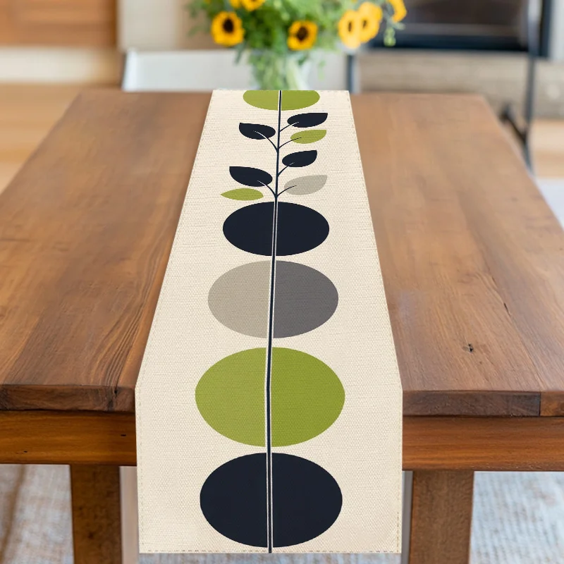 1 Piece Modern Geometric Leaf and Circular Pattern Table Runner, Suitable for Farmhouse, Indoor, Kitchen, Celebrations, Table Decoration, Restaurant, and Banquet Decoration Supplies
