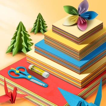 กระดาษโอะริงะมิแข็ง180/230gsm A4สีสันสดใสสองด้าน A3/4K/8K/16K ของขวัญบรรจุภัณฑ์งานฝีมือ DIY