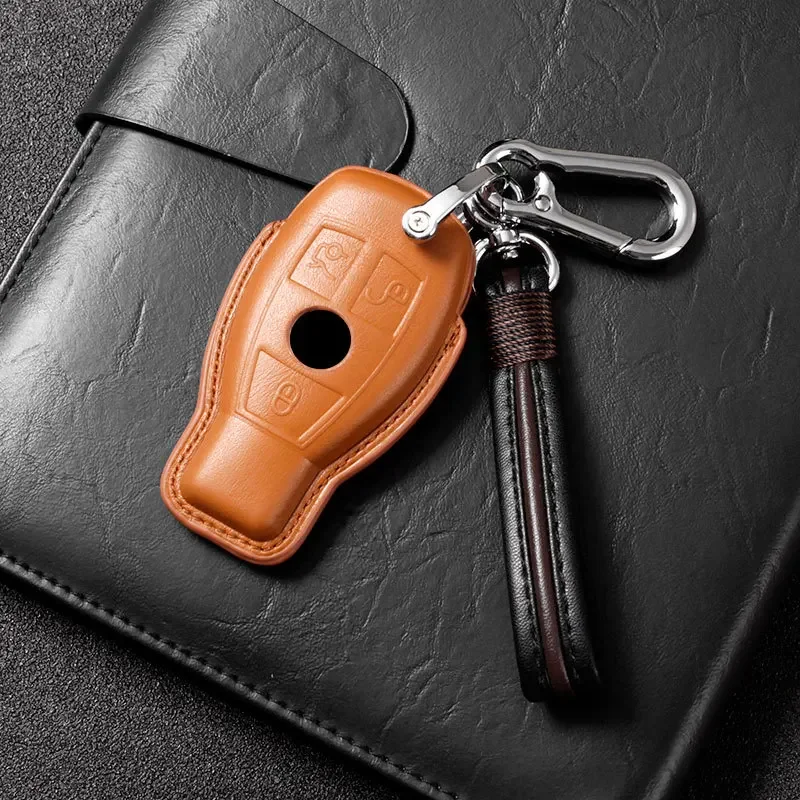 For Mercedes Benz C-class C200L C180L E300L GLA200 GLC260l GLK300 Luxury Leather Car Key Protective Case Purse Keychain Key Bag