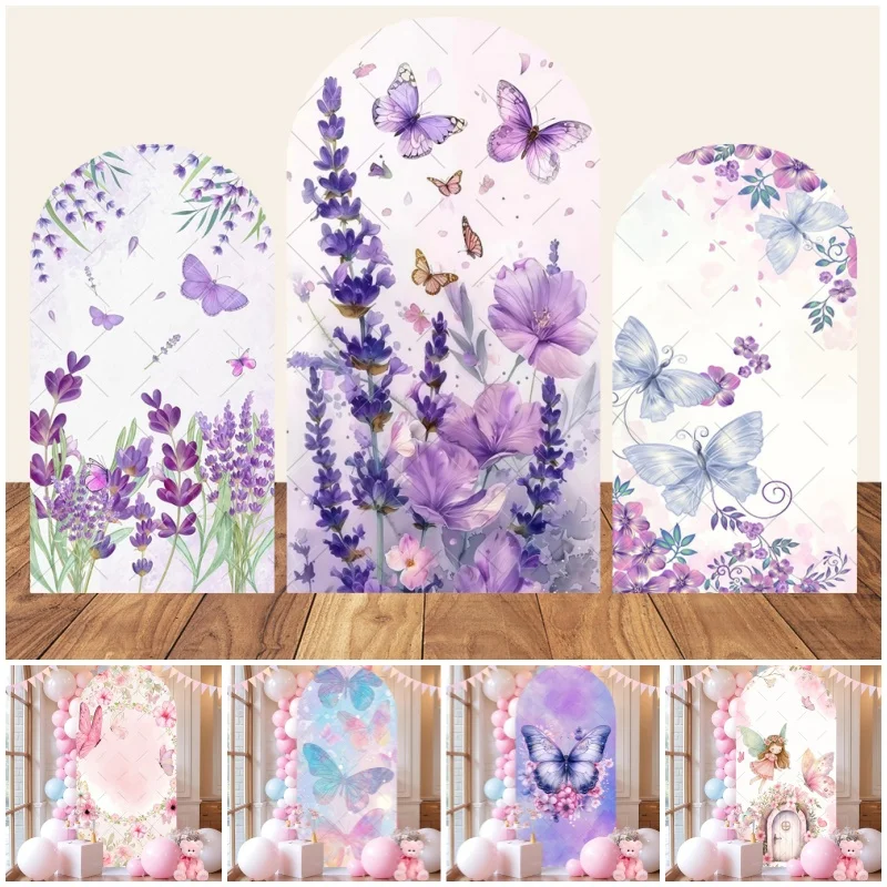 

Girl's1st Birthday Arch Cover Photography Backdrop Lavender Butterfly Backgound Baby Shower Party Decor Photo Photographic Props