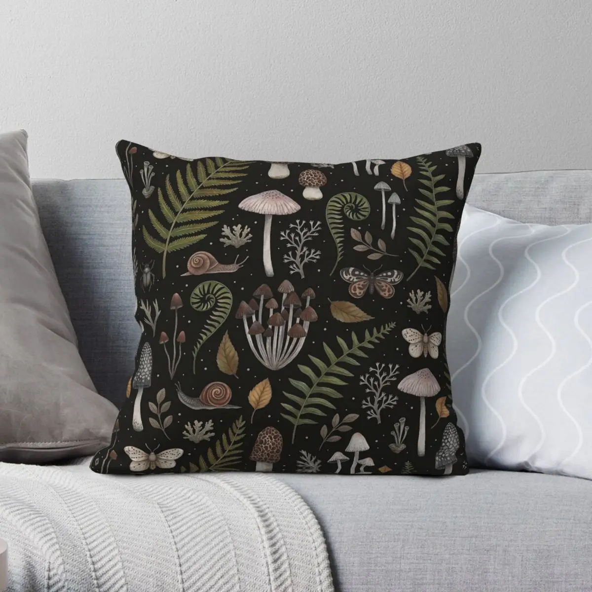 Forest Treasures Square Pillowcase Polyester Linen Velvet Printed Zip Decor Bed Cushion Cover