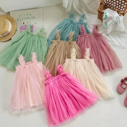 2025 New Summer Children Clothes 1-6Yrs Kids Princess Dresses Sleeveless Cotton Mesh Splicing Baby Girl Birthday Party Dress