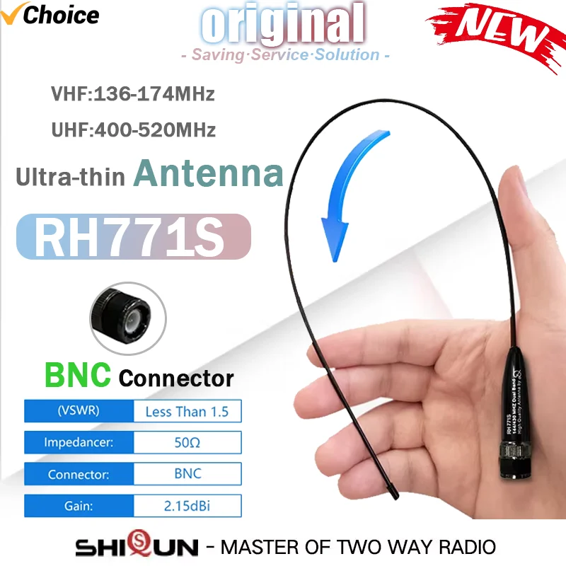 

RH771S Antenna BNC Connector VHF/UHF 144/430MHz Thin Flexible Long Range Radio Antenna Compatible With TH42AT TK-290 NX-200 CU32