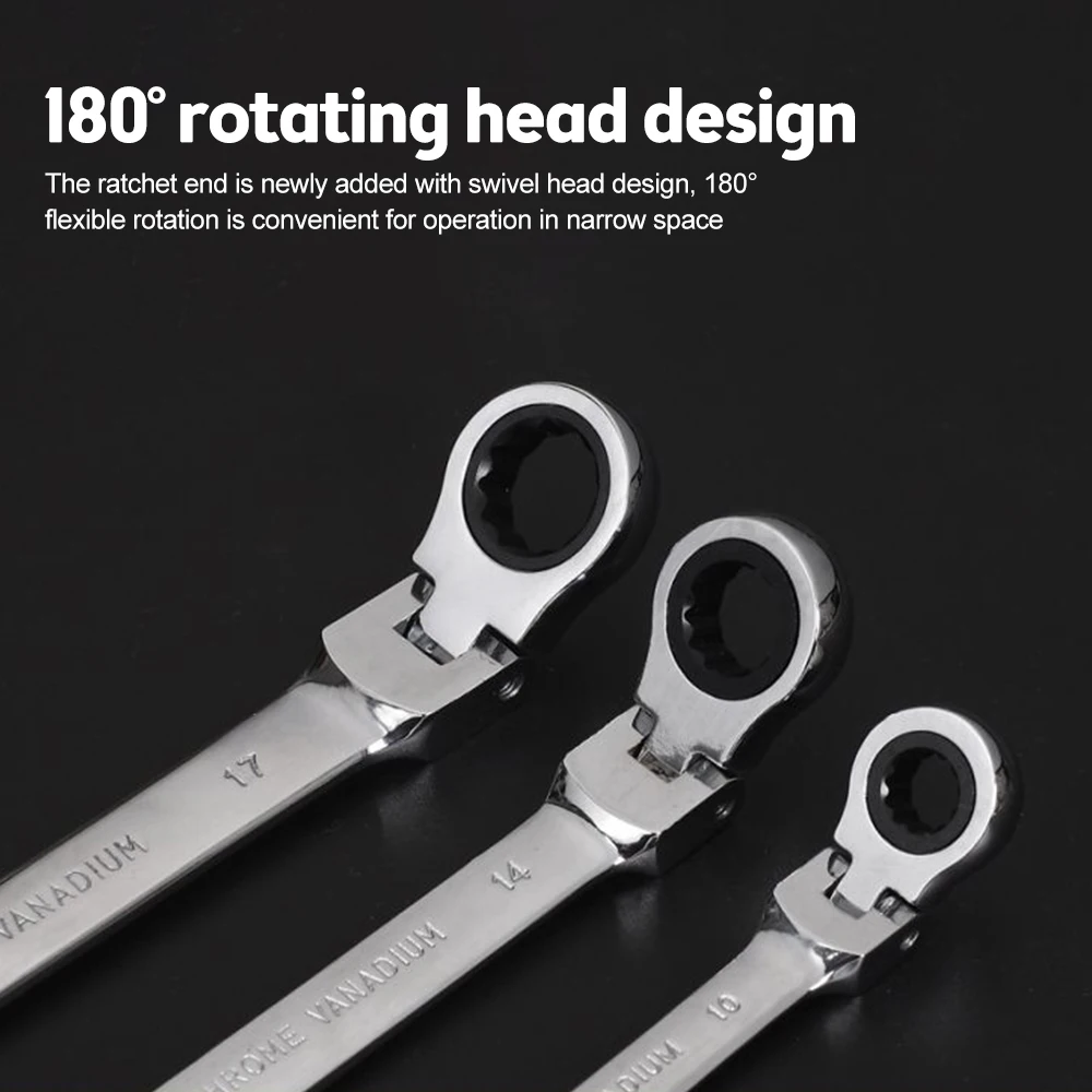Imagem -05 - Flex Head Ratchet Wrench Metric Ratcheting Combination Chave Chave Hardware Ferramenta de Mão Níquel Chapeamento 72 Dentes 616 mm