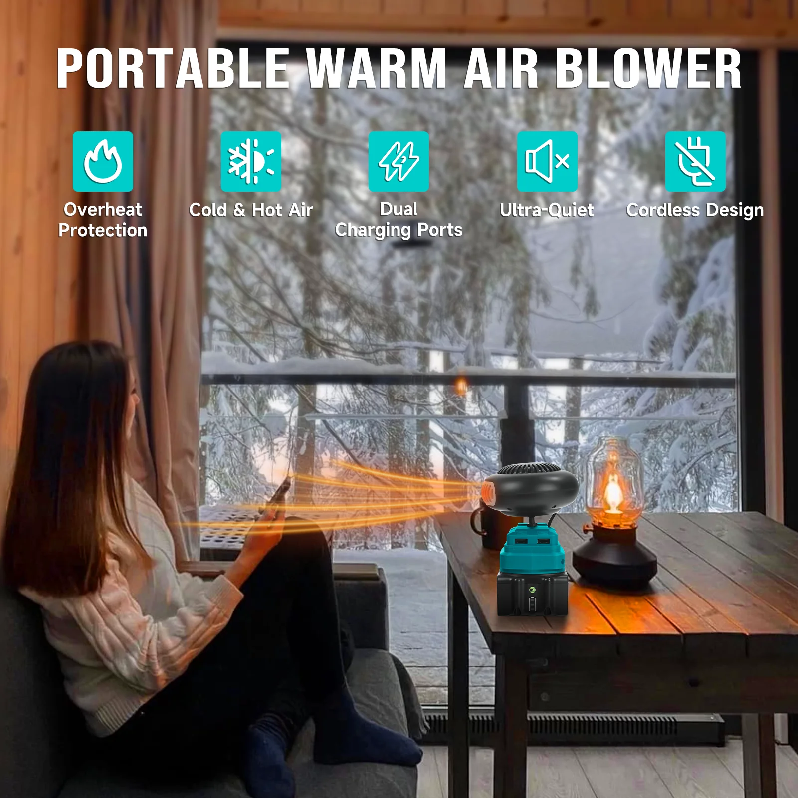 المحمولة الكهربائية الدافئة منفاخ الهواء مروحة سخان الرياح الساخنة والباردة وضع مزدوج مع منفذ شحن USB المزدوج ل دبوس بطارية ماكيتا 18 فولت