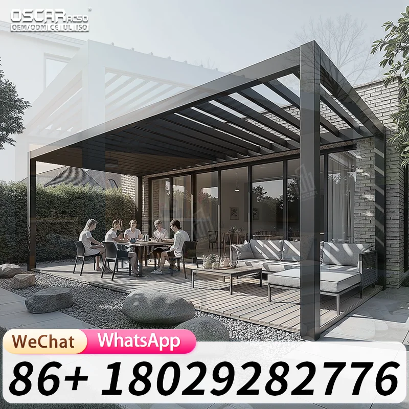 Premium Aluminum Electric Opening Closing Pergola Metal Patio Gazebo Outdoor Garden Backyard Deck Weatherproof Solar Powered Sma