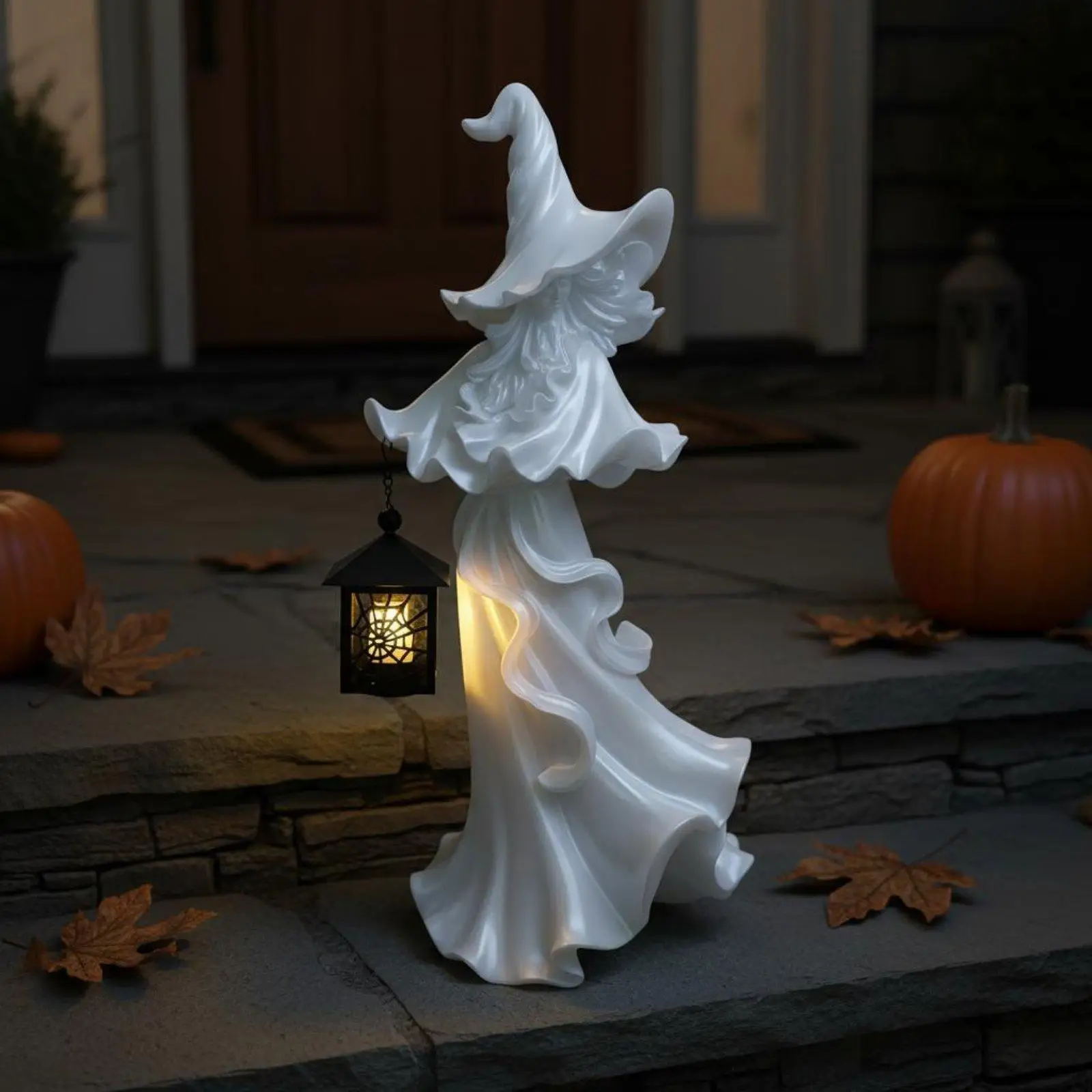 Resin witch lantern statue, Halloween witch decor, table decoration