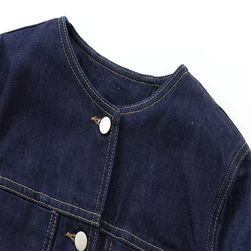 Kar&Otza 2024 new women\'s clothing style versatile fashion lapel round neck long sleeved denim jacket jacket