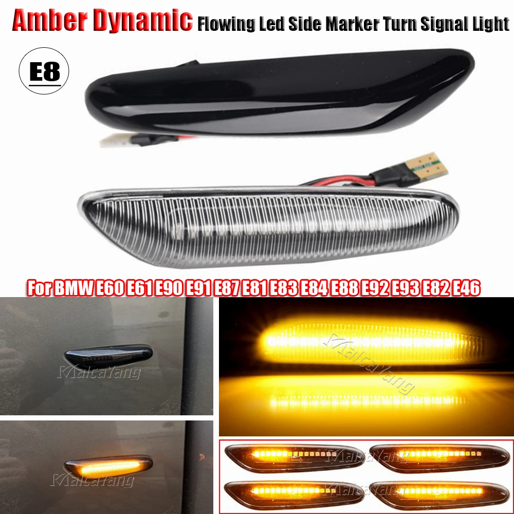 A Pair Dynamic Flowing LED Turn Signal Side Marker Light Blinker For BMW E46 E60 E61 E90 E91 E81 E87 E82 E88 E83 E84 E92 E93 X3