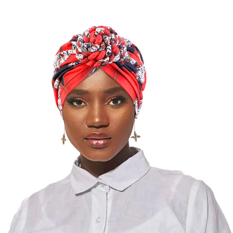 New Women Braided Top Knot Turban African Print Stretch Bandana Head Wrap Head Cover Bonnet Headscarf Muslim Chemo Cap Bandanas