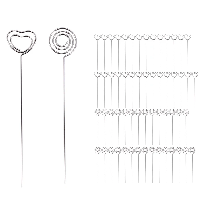 

240 Pieces Metal Wires Memo Clip Note Card Holders Table Number Clip Photo Stand Round And Heart Shape, Silvery